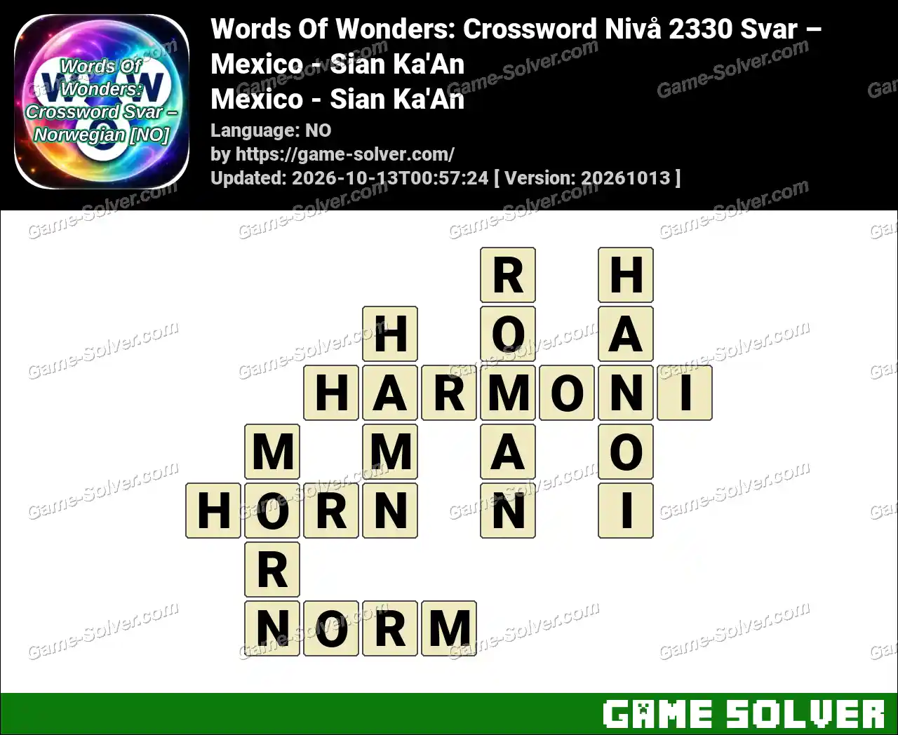 Words Of Wonders: Crossword Nivå 2330 Svar – Mexico – Sian Ka’An